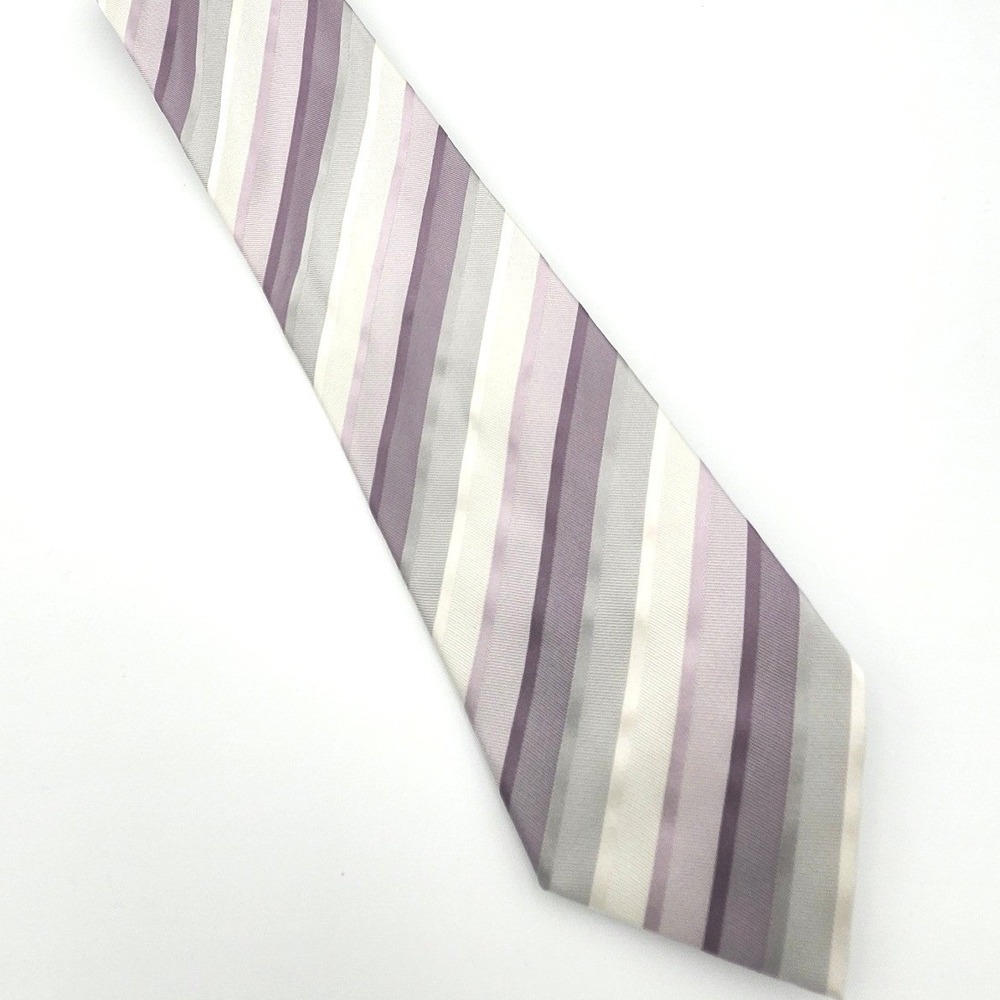 Giorgio Armani Italy Silk Tie Pastel Purple Grey Diagonal Stripe Mens